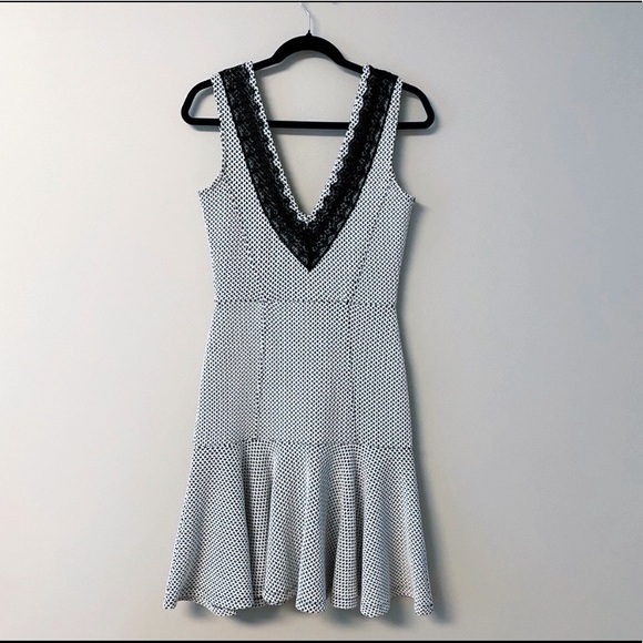 French Connection | Black & White Dress - Deep V and Peplum Bottom | Size 4 - Picture 5 of 10